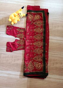 Red Embellished Saree with blouse