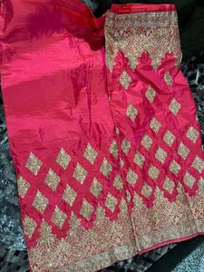 elegant pink ang gold saree