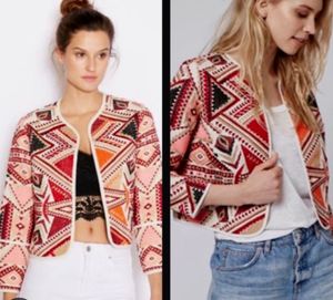 Topshop geometric embroidered open jacket