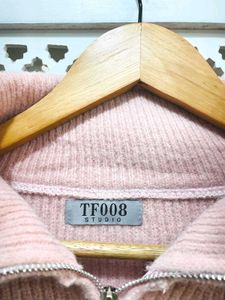 Imported Oversized Pink Zip-Up Sweater C