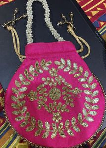 Hot Pink Potli Bag With Pearl Handle