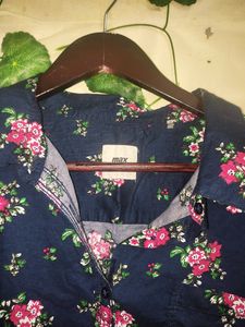 Floral Print Navy Blue Shirt For Office Wear.