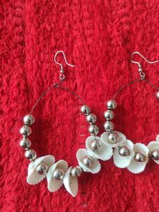 Set Of 2:- Shell Beaded &amp; Golden Stone Earrings