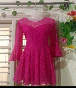 Pink Lace Fit &amp; Flare Dress