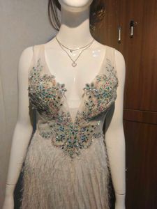 Elegant Feathered Evening Gown