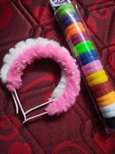 Fluffy Hairbands And Pack Of 24 Rubber Bands