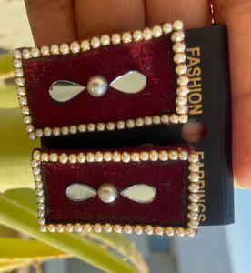 Stylish Fabric Earrings With Pearls And Mirrors