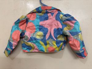 Baby denim dress and multicolour jacket combo