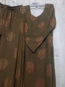 Olive Green Printed Suit