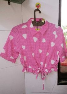 Women’s Sachet Pink Crinkled Cotton Heart Print Cr