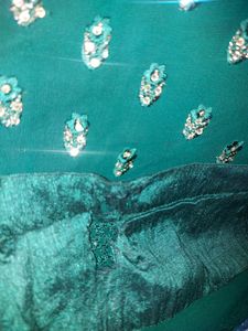Beautiful Bottle Green Mirror Work  Suit With Umbrella Plazo And Dupatta