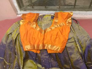 1-TimeUsedGirls Grey&amp;Orange LehengaCholi-PattuPava