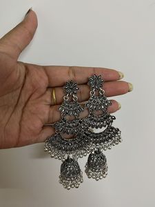 Oxidised long Chandbali Earrings