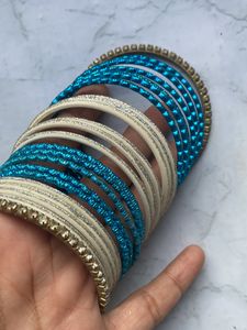Blue And Whitish Silver Bangles