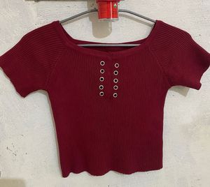 Maroon Ribbed Crop Top