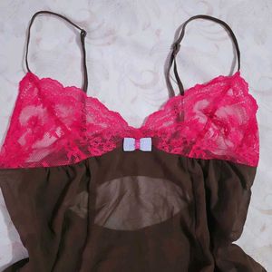 Lace Trimmed Brown Babydoll Lingerie