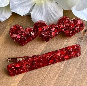 Red Glitter Hair Clips