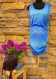 Blue Tie-Dye Ruched Mini Dress