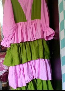 Tiered Pink & Green Dress With Nakab