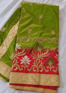 Elegant Green & Red Saree