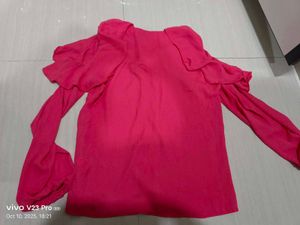 Pink Ruffle Cold Shoulder Top
