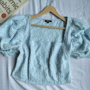 ELA Powder Blue Textured Crop Top