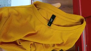 Mustard Ribbed Mini Dress(L)