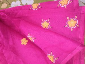 Rani Pink Embroidery saree synthetic handloom