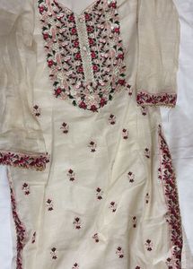 Embroidered Cream Kurta Set