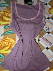 Mauve Tank Top with Lace Trim