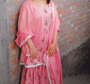 Pink Floral Print Sharara Suit