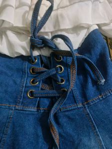 Denim Skirt &amp; Ruffle Blouse Set
