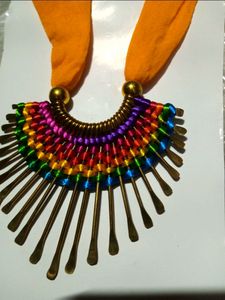 Golden Metal Multicolor Thread Choker Necklace
