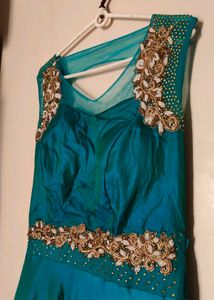 Teal Embellished Backless Formal Gown