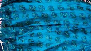 Teal Embroidered Blouse And Skirt Stich able