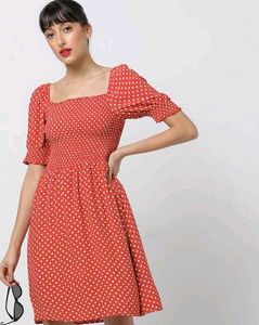 ONLY Women RustRed&Whitte Polka Dots A-Line Dress