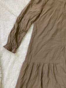 Brown Tiered Dress with Tie Neck