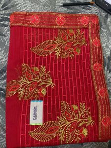 Elegant Red Embroidered Saree