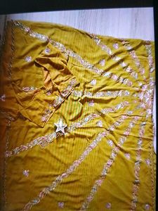 Mustard Yellow Embroidered Saree