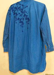 Embroidered Denim Tunic Top