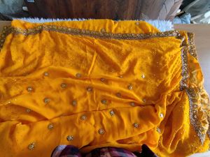 Mustard Bead Embroidered Saree (Women&#39;s)