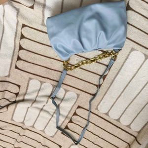 Blue Purse/Sling Bag With Golden Strip