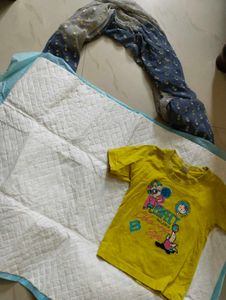 Combo-Maternity Bed Mat,Shawl And New Born Tshirt