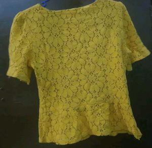 Yellow Lace Peplum Top