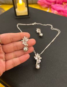 Elegant Grey Pearl Necklace &amp; Earring Set