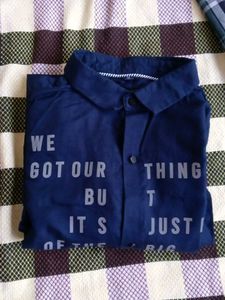 Navy Graphic Print Button-Down Shirt
