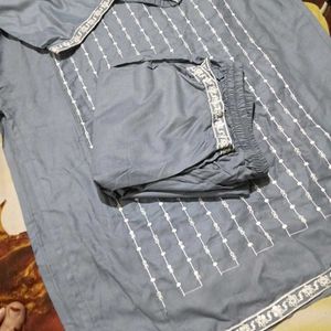 New Embroidered Gray Kurta And Bottom Set