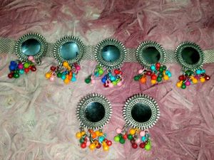 Oxidised Mirror Choker Necklace Set with Colorful