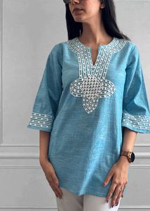 Embroidered Blue Tunic Top