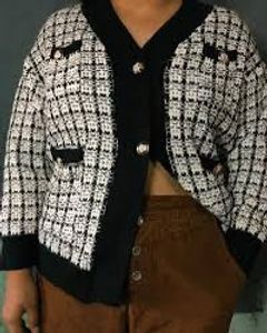 Tweed Knit Cardigan with Black Trim